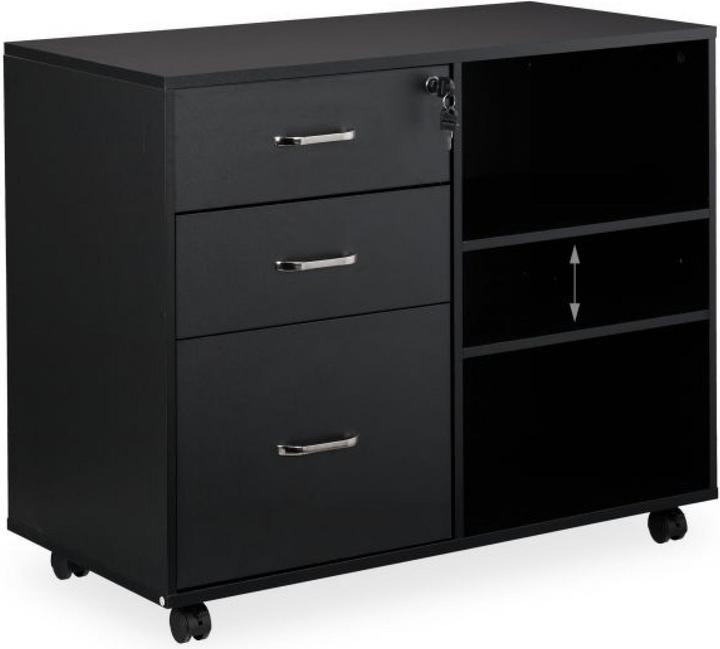 Relaxdays - Rollcontainer mit Schubladen und Ablagen, Schwarz/ Silber, 66 x 80 x 40 cm (80 x 40 x 66 cm)