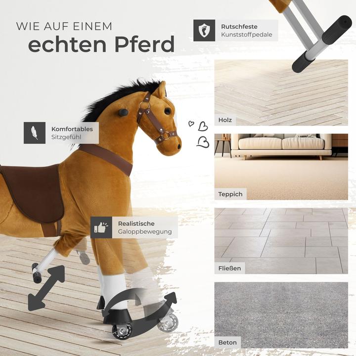 Produktbild tectake Schaukelpferd auf Rollen, Plüsch, realistisches Design