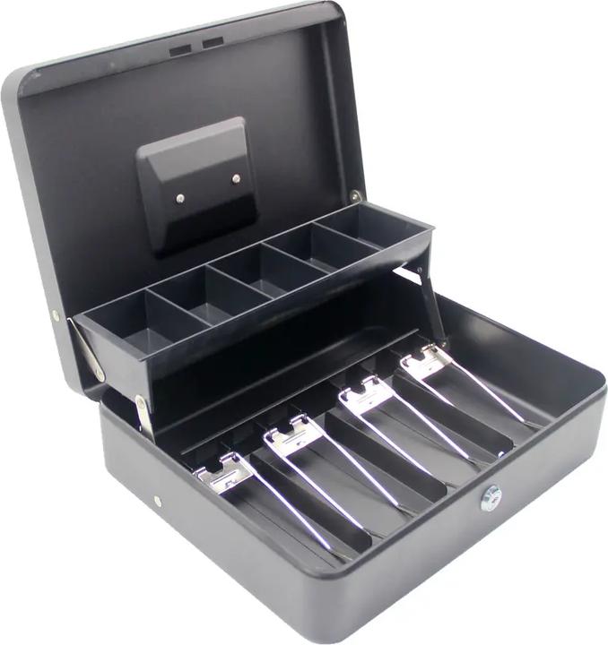 Produktbild Werkstein Metall Geldkassette 30x25x9cm mit Münzfach und Schlüssel Schwarz