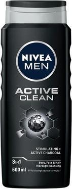NIVEA Men Active Clean Shower Gel for Body, Face and Hair 500ml (500 ml)