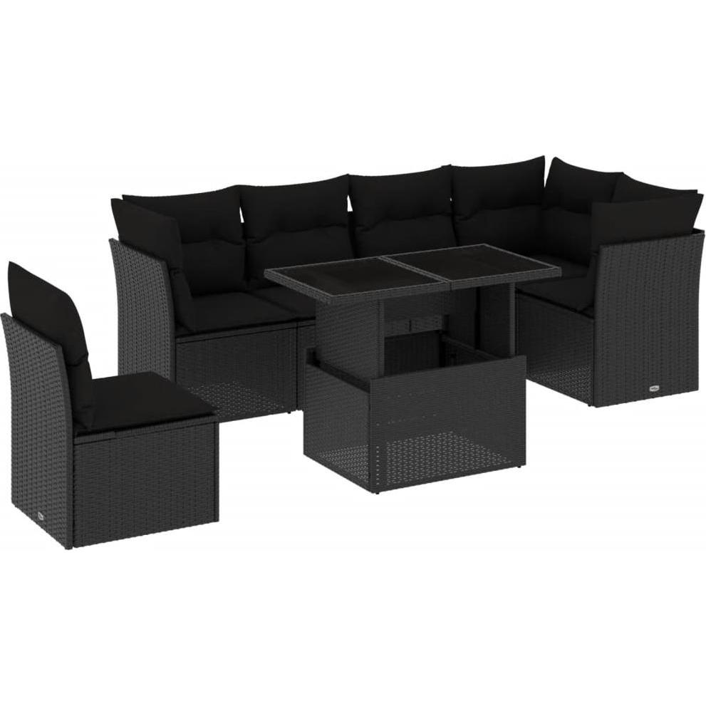 VidaXL, Gartenlounge, Gartenmöbel Sofa Garnitur Sitzgruppe Lounge 7-tlg. Schwarz Poly Rattan