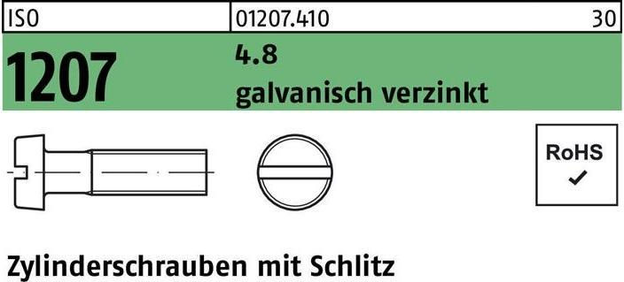 Produktbild Zylinderschraube ISO 1207 m.Schlitz M 8 x 18 4.8 galvanisch verzinkt (100 Schrauben pro Stück)