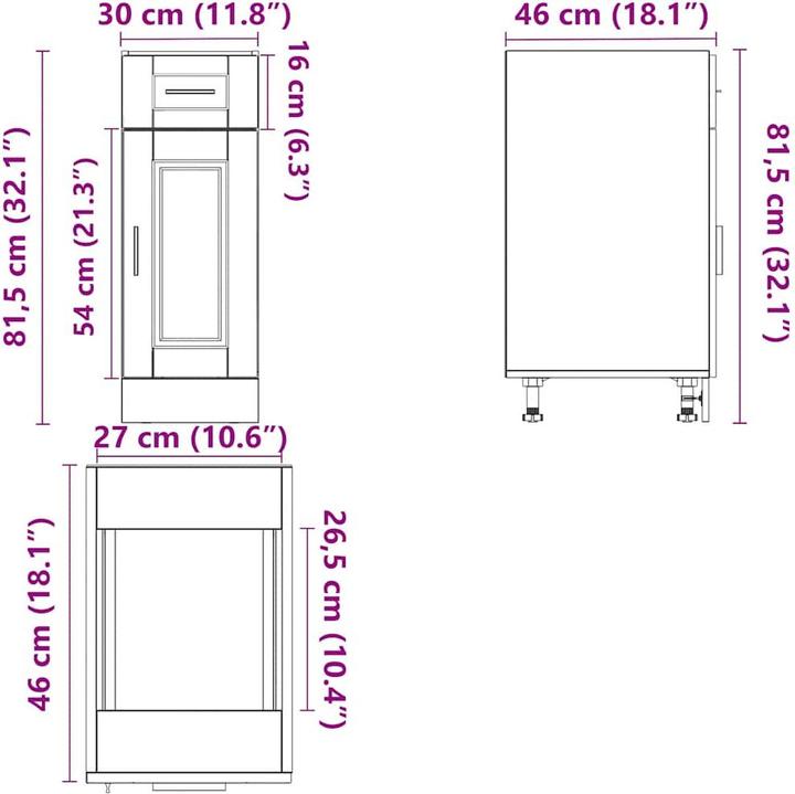 Actual product image vidaXL Küchenunterschrank (30 x 46 x 81.50 cm)