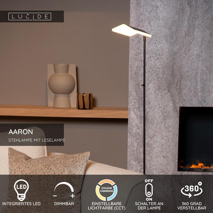 Actual product image Lucide AARON - Floor lamp - LED Dim. - 1x10W 4000K - Black 19730/10/30 (1000 lm)