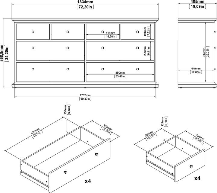 Image du produit Tvilum Paris Commode 8 tiroirsBlanc (183.40 x 48.50 x 86.88 cm)