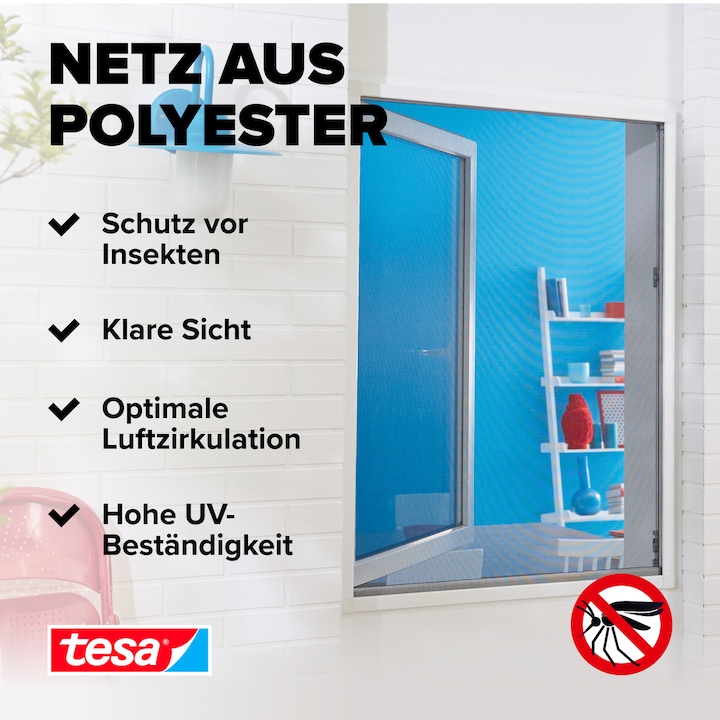 Image du produit tesa Moustiquaire STANDARD pour fenêtre, avec bande Velcro, sans perçage (130 x 150 cm)