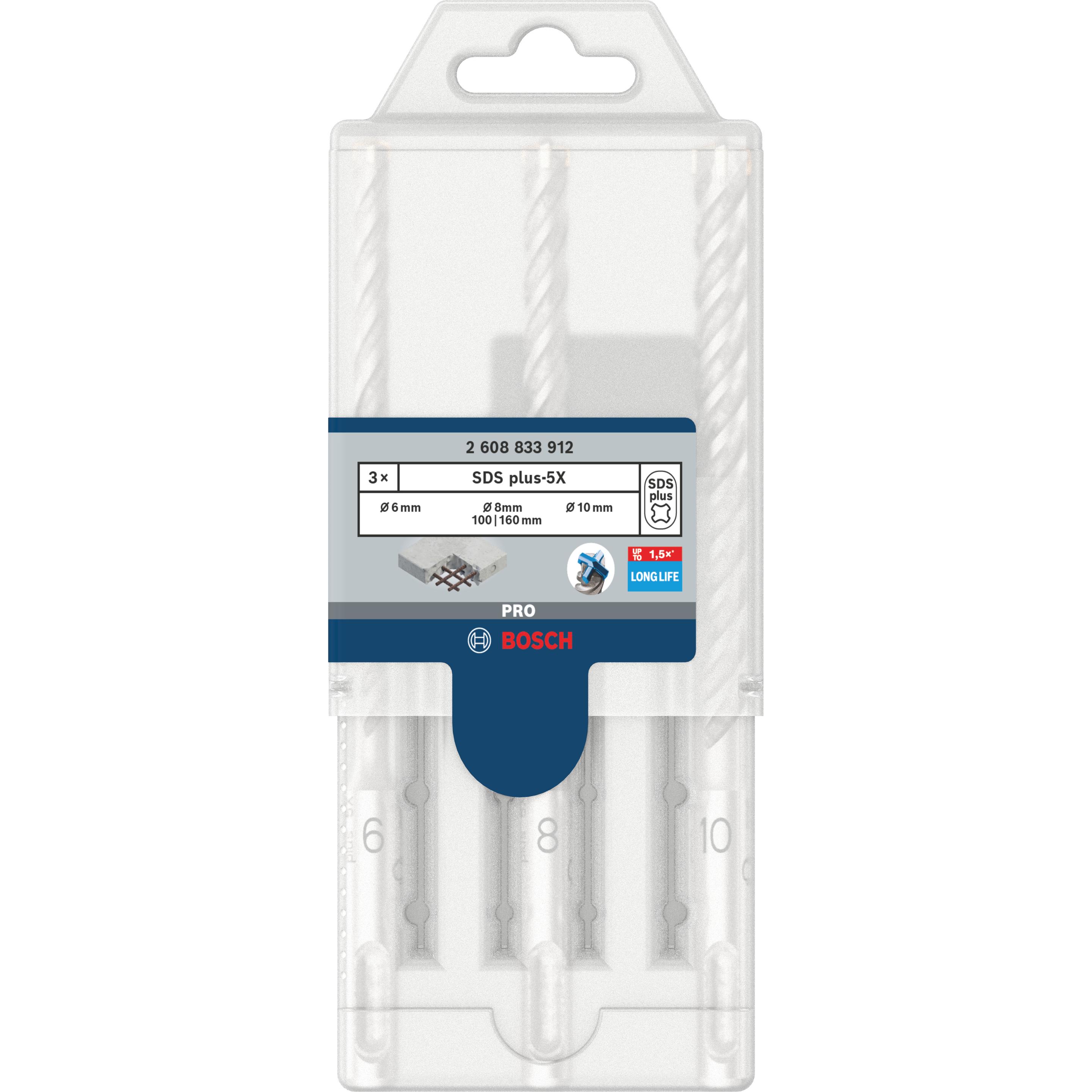 Thumbnail - Bosch Zubehör, Bohrereinsatz, PRO SDS plus-5X Hammerbohrer-Set, 6/8/10 mm, 3-tlg. (6.0, 8.0, 10.0 mm)