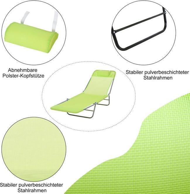 Produktbild Swisshandel24 Sonnenliege Gartenliege Relaxliege Bäderliege Zweibeinliege 4 Farben (Grün) (182 cm)