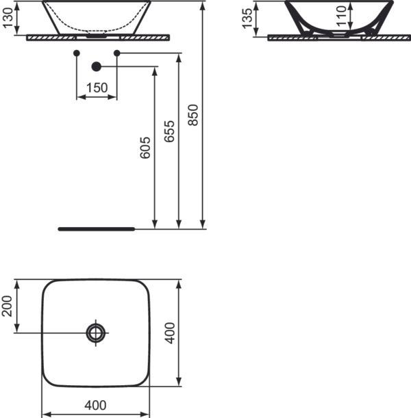 Produktbild Ideal Standard Connect Air Waschtisch-Schale, quadratisch, 400mm E0347 (400 mm, 400 mm)