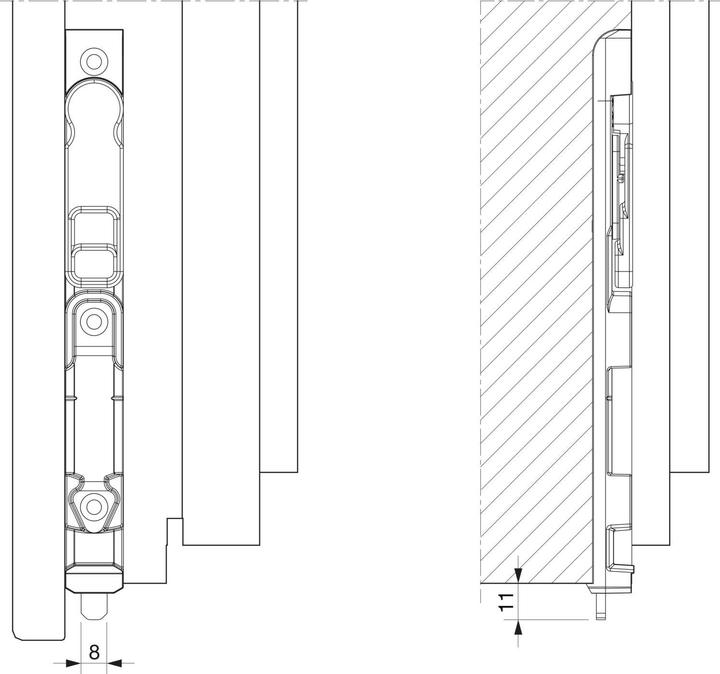 Actual product image Maco Bottom edge latch, for 4 mm air gap, R8, L=170 mm, silver (55409)