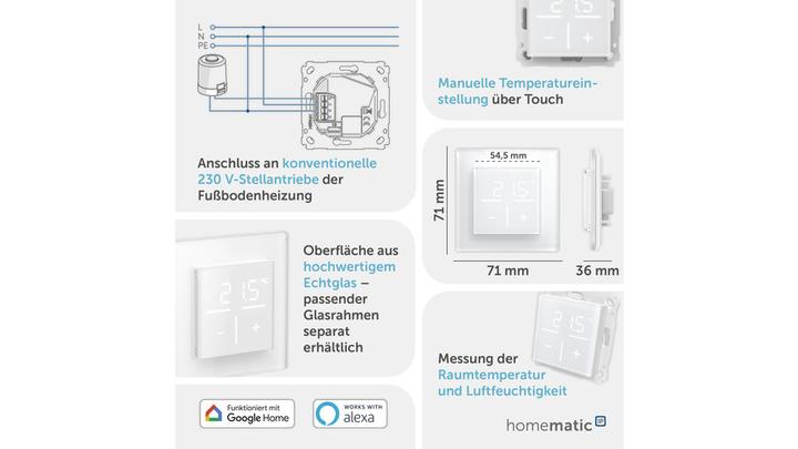 Produktbild Homematic IP HmIP Set 1xGlastaster + Thermostat + Rahmen 2 Fach