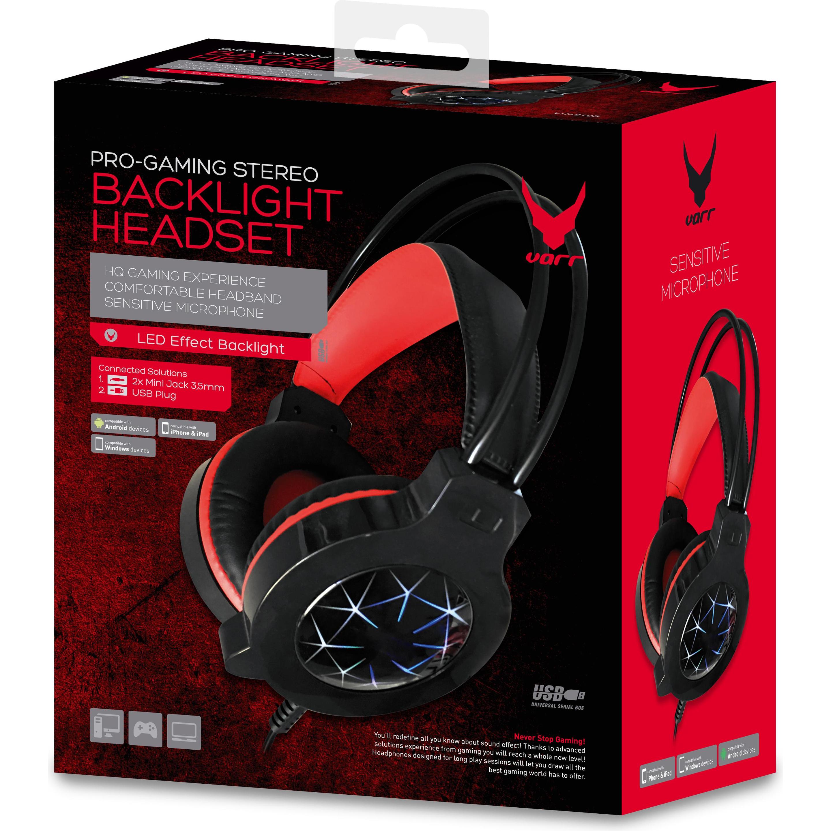 Thumbnail - Varr Gaming USB Headphones with Built In Microphone, Over-Ear, LED Backlight, Rugged, Popular USB-A (Kabelgebunden), Gam...
