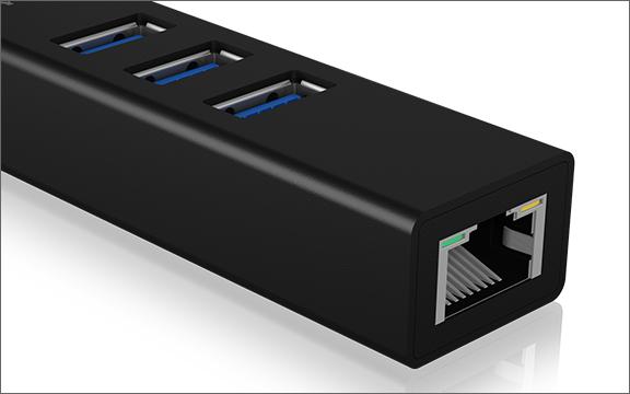 Produktbild Icy Box USB Hub SB 3.0 Hub & LAN-Adapter,IB-HUB1419-LAN (USB-C, 4 Ports)