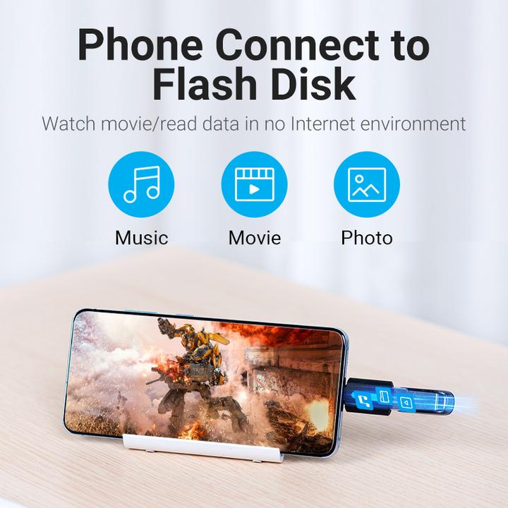 Actual product image Vention USB-C Male to USB 3.0 Female OTG Adapter Black PVC Type (USB-A)