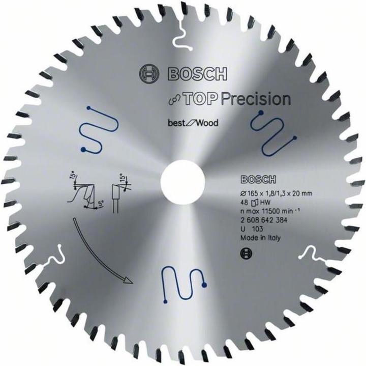 Actual product image Bosch Professional Zubehör Circular saw blade Top Precision Best for Wood, 165 x 20 x 1.8 mm, 48