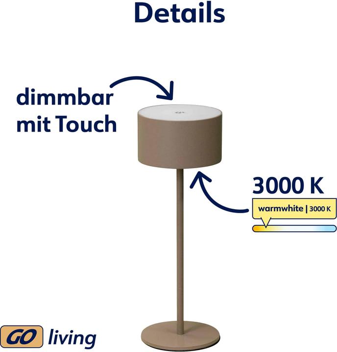 Produktbild Müller Licht MÜLLER-LICHT LED-Akku-Tischleuchte Flora, 2 W, 110 lm, 3000 K, braun (110 lm)