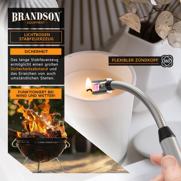 Produktbild Brandson Feuerzeug elektrisch, Lichtbogen Stabfeuerzeug USB aufladbar, flexibler Hals, Kaminanzünder, silber