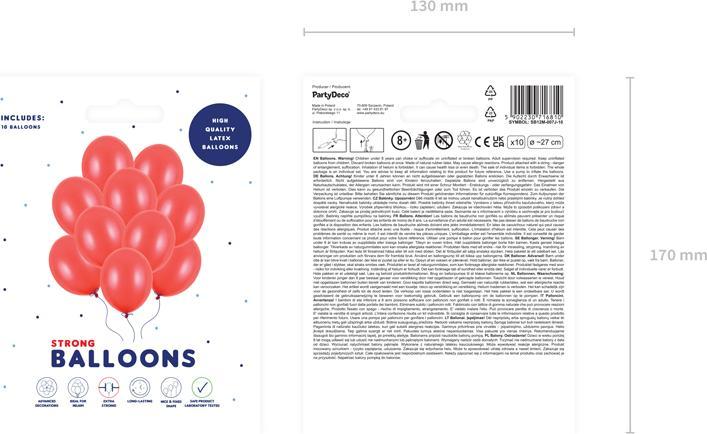 Produktbild Partydeco Strong Balloons 27cm, Metallic Poppy Red (1 pkt / 10 pc.) (10 x)