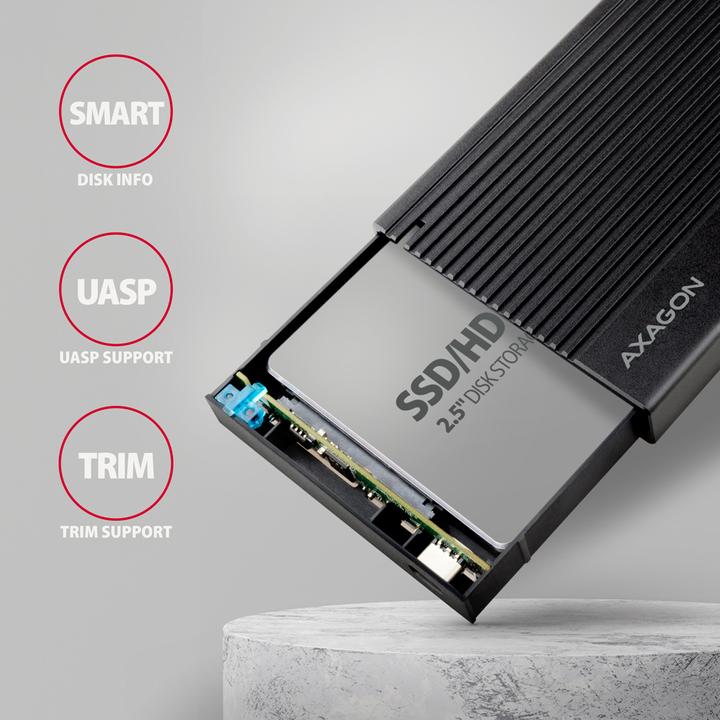 Produktbild Axagon EE25-GTR USB-C 3.2 Gen 2 - SATA 6G, 2.5" externes Festplattengehäuse, geriffelt - schwarz (2.5")