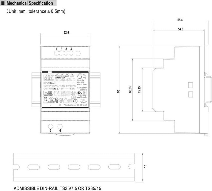 Produktbild MeanWell Hutschienen Netzteil (DIN Rail) 5 V/DC 6.5 A 32.5 W 1 x