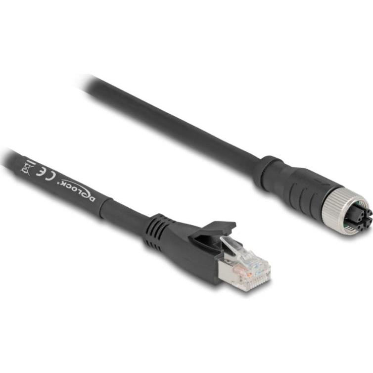Delock M12 Kabel X-kodiert 8 Pin Buchse zu RJ45 Stecker Cat. (S/FTP, CAT5e, 5 m), Netzwerkkabel