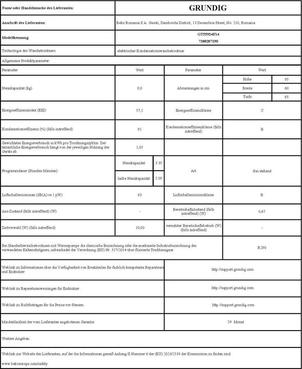 Actual product image Grundig GT55924F14 (9 kg, Changeable, Right)