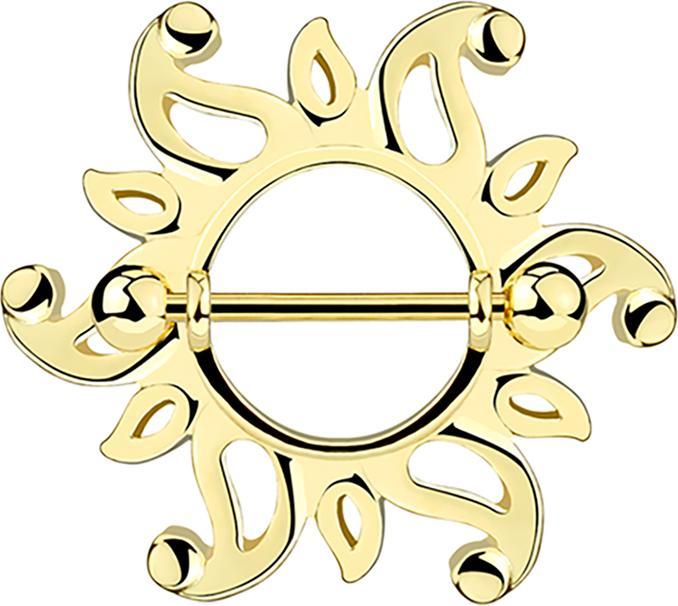 Immagine prodotto Star Piercing Barbell 14k vergoldet mit zwei KugelnTribal Sonne (Ottone, Acciaio chirurgico 316L)