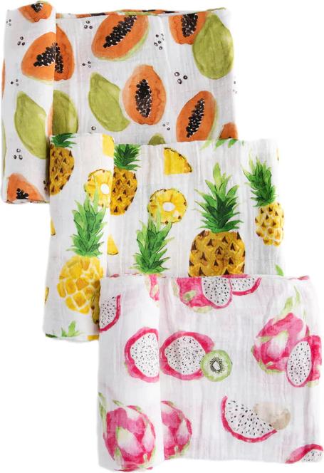 Actual product image little unicorn Cotton Muslin Swaddle 3 Pack - Tropical Fruit (120 cm, 120 cm)