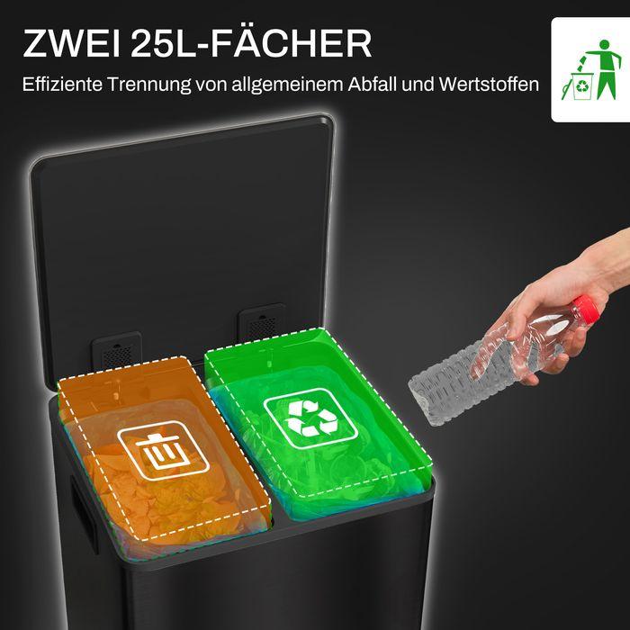 Actual product image Swisshandel24 Mülleimer 2 x 25L Treteimer mit Deckel, Fusspedal, Inneneimer, Edelstahl (50 l)