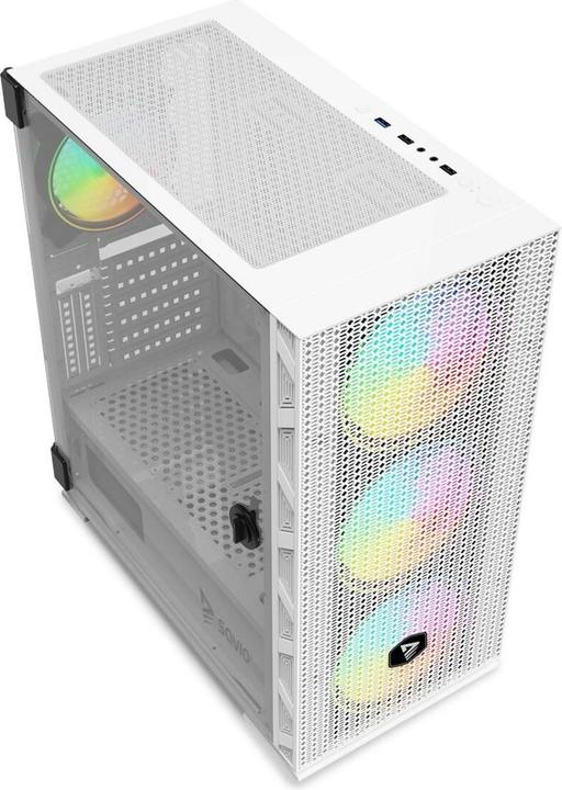 Produktbild Savio Obudowa komputerowa ARGB Mesh/Glass, Raptor X1 Biała (ITX, mATX, ATX)