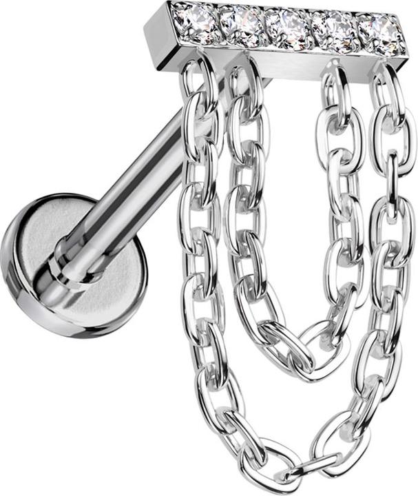 Image du produit Star Piercing Micro Labret femelle argent barre argent cristaux argent pendentif deux chaînes (Titane, sans laiton)