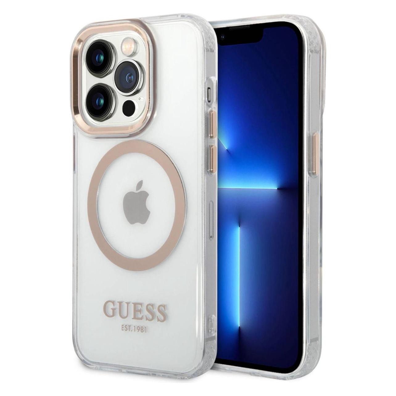 Guess GUHMP14XHTRMD IPhone 14 Pro Max 6, 7" Złoty/gold Hard Case Metal Outline Magsafe (Apple IPhone 14 Pro Max), Smartphone Hülle, Gold