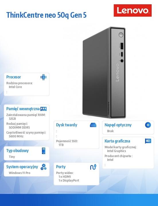 Produktbild Lenovo ThinkCentre neo 50q Gen 5 (1000 GB, 32 GB, Intel Core 7 240H)