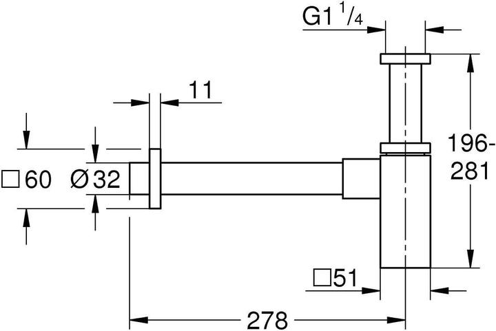 Produktbild Grohe Waschtisch-Sifon, eckig (supersteel) (Flaschensiphon, 1 1/4")