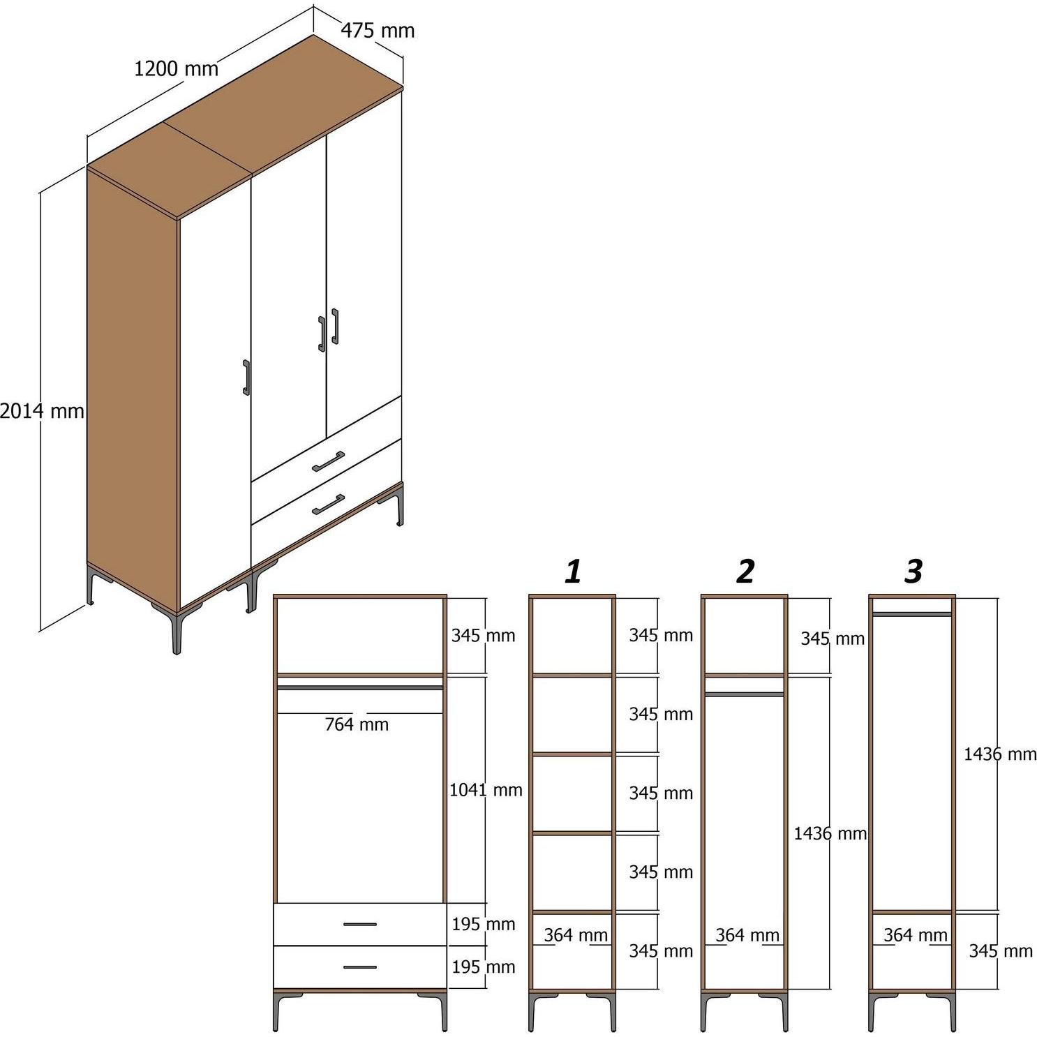 Thumbnail - Hanah Home, Kleiderschrank, Kumsal (120 x 47.5 x 201.5 cm)