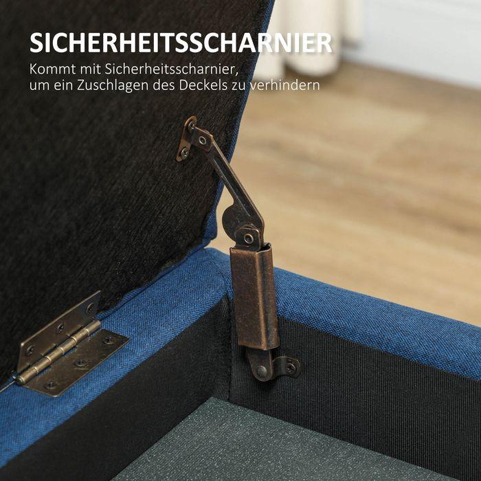 Actual product image Swisshandel24 Sitzbank mit Stauraum, Ottomane, Flurbank, Knopfheftung,125,1 cm x 48,9 cm x 41,3 cm, Blau (125 cm)