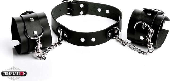 Temptation Schmales Halsband durch Ketten mit Handschellen verbunden