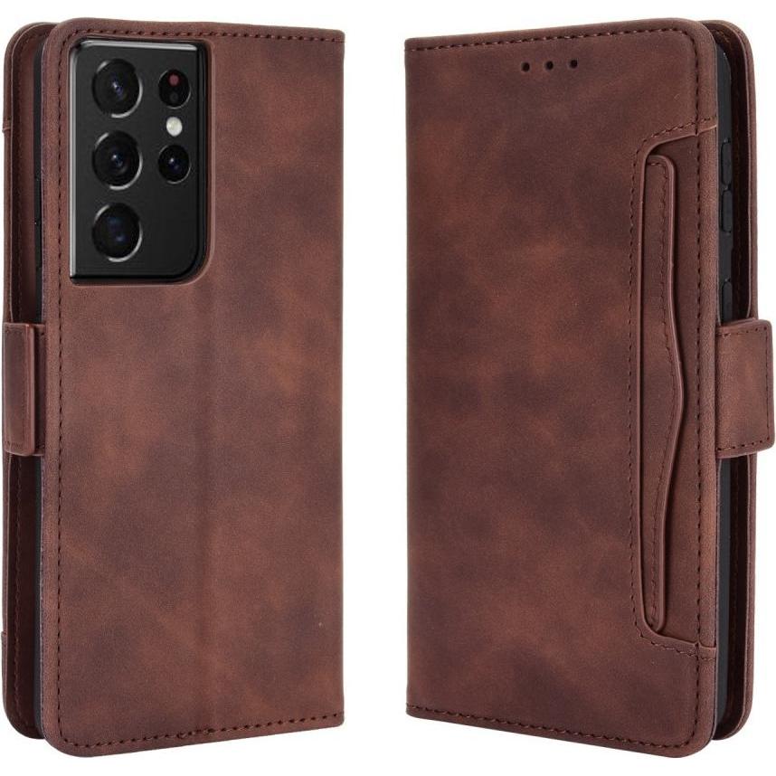 Cover-Discount Galaxy S21 Ultra - Etui mit vielen Kartenfächer braun (Samsung Galaxy S21 Ultra), Smartphone Hülle, Braun