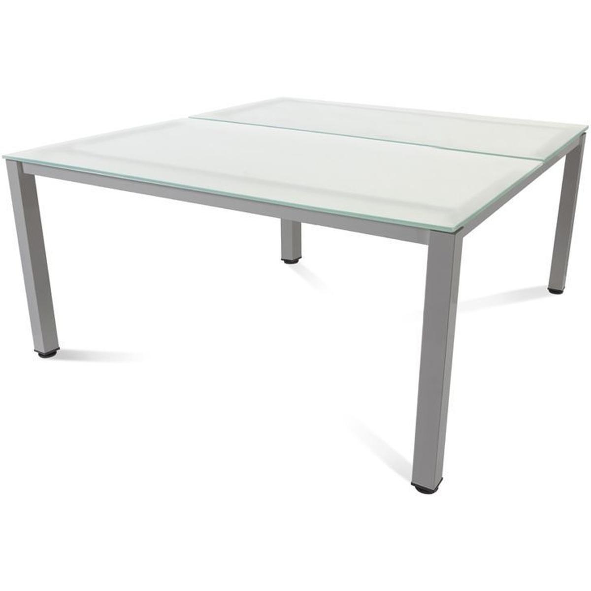 Rocada, Schreibtisch, Mehrfacharbeitstisch Executive BxTxH 160x163x73cm Gestell grau Platte Glas satiniert