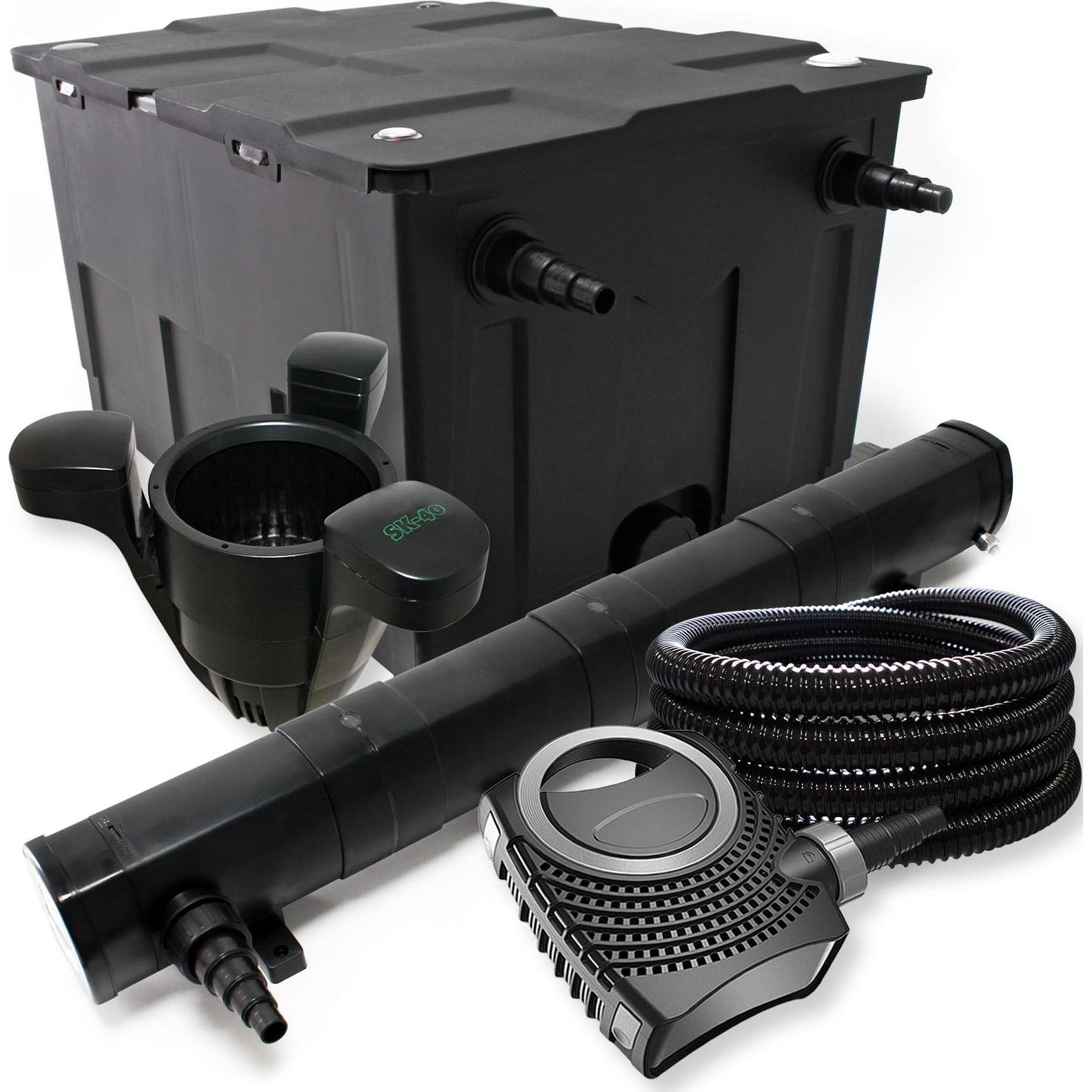 Wiltec, Brunnen + Gartenteich, Filter Set Bio Teichfilter 60000l 72W UVC Teichklärer Pumpe Schlauch Skimmer 094