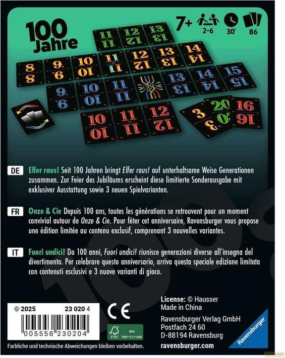 Produktbild Ravensburger 23020 - Elfer raus! 100 Jahre Jubiläumsedition - Kartenspiel, ab 7 Jahren, Spiel für (Deutsch, Italienisch, Französisch)