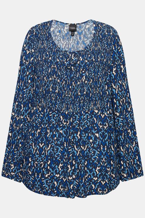 Immagine prodotto Ulla Popken Blusa a punto smock con scollo a girocollo e maniche lunghe e svasate (46, 48)