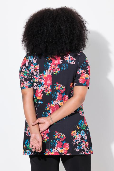 Actual product image Ulla Popken Floral Matte Jersey Short Sleeve Knit Swing Tunic (62)