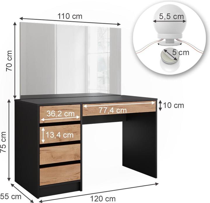 Actual product image Vicco Sherry with mirror & LED lighting (120 x 75 x 55 cm)