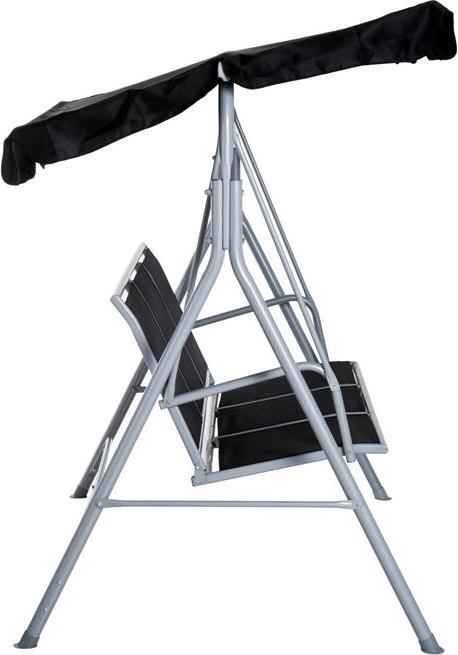 Immagine prodotto Swisshandel24 Hollywoodschaukel 3-Sitzer Gartenschaukel Schaukelbank mit Dach Metall Schwarz+Silber 171 x 108 x 15