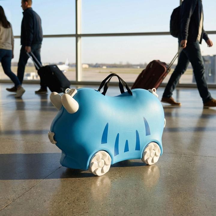 Actual product image ProWorld Robuster Kinder Trolley Hartschalenkoffer Blau – Stabiler Koffer mit Sitzfunktion (32 l)