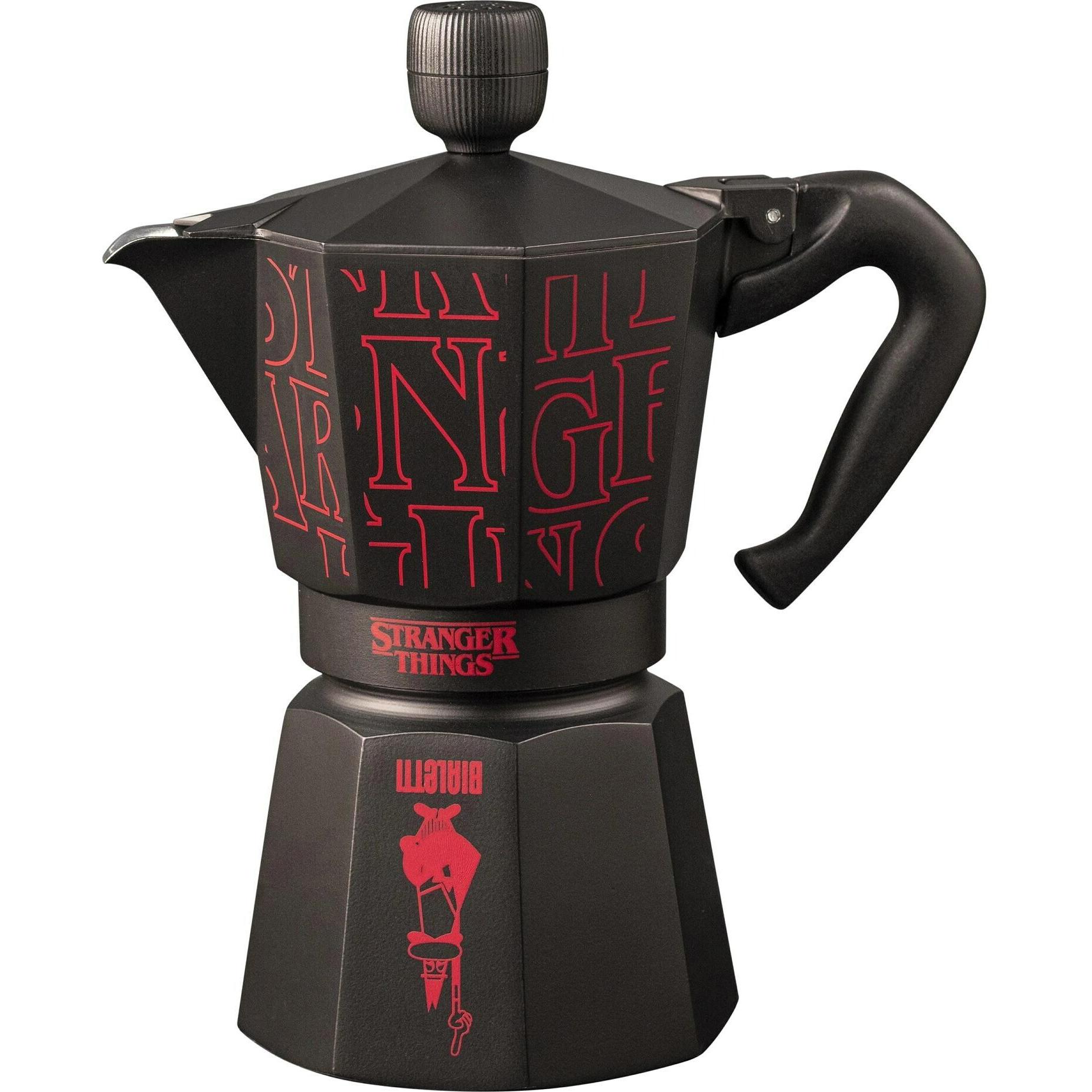 Bialetti Espressokanne Stranger Things, 6 Tassen, Schwarz / Rot, Caffettiera moka, Multicolore