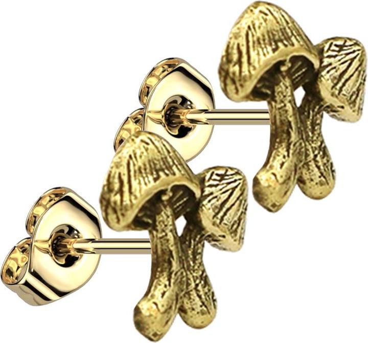 Produktbild Star Piercing Ohrstecker vergoldet zwei Pilze (Messing)