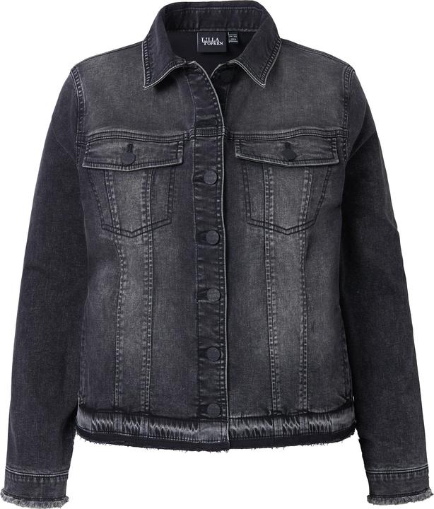 Immagine prodotto Ulla Popken Giacca di jeans con orli sfrangiati, collo da camicia e maniche lunghe (50, 52)