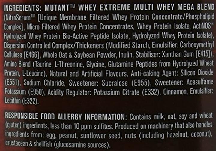 Nährwerte und Zutaten Mutant Whey (1030 g, 1x)
